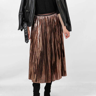 Bronze Foil Pleated Skirt with Glitter Stripe Waistband - Hauslife