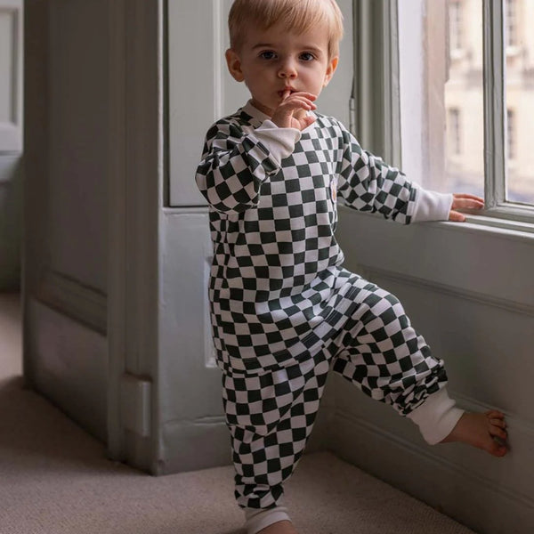 Children's Jersey Pyjamas - Green Checkerboard - Hauslife