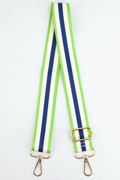 Contrasting Colourblock Striped Bag Strap in Blue & Lime - Hauslife