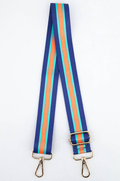 Contrasting Colourblock Striped Bag Strap in Orange & Navy - Hauslife