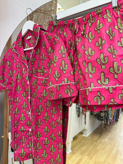 Cotton Pyjama Shorts Set - Pink Cactus - Hauslife