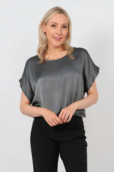 Dark Grey Silk Textured Top - Hauslife