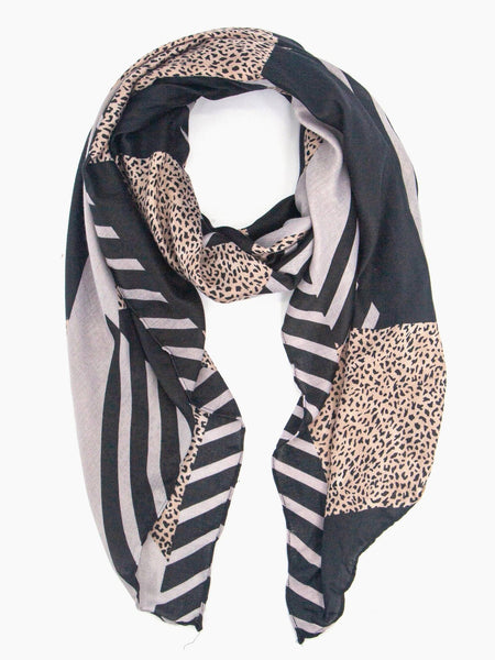 Jodi Lightweight Scarf - Black, Animal Stripe - Hauslife