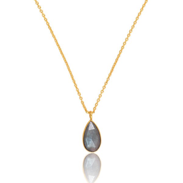 Labradorite Bezel Set Drop Pendant With Gold Chain Necklace - Hauslife