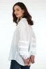 Long Frill Sleeve Grandad Collar Shirt in White - Hauslife