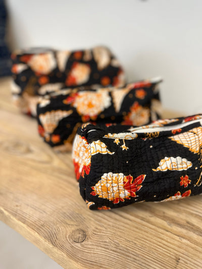 Quilted Cotton Washbag - Black Cranes - Hauslife