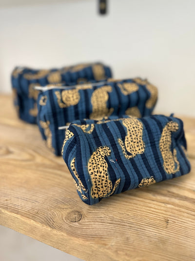 Quilted Cotton Washbag - Blue Cheetah - Hauslife