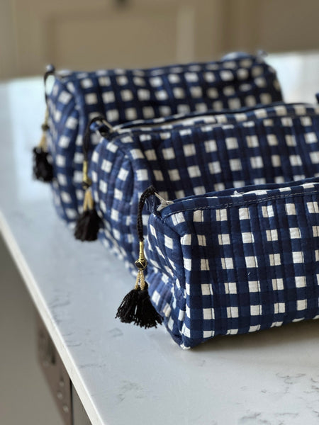 Quilted Cotton Washbag - Blue Gingham - Hauslife