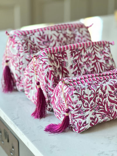 Quilted Cotton Washbag - Pink Chinoise - Hauslife