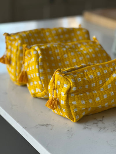 Quilted Cotton Washbag - Yellow Gingham - Hauslife