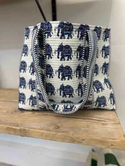 Quilted Weekender Bag - Blue Elephants - Hauslife