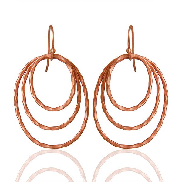 Rose Gold Hammered Triple Hoop Earrings - Hauslife