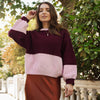 Taz Recycled Cotton Mix Two Tone Jumper - Burgundy - Hauslife