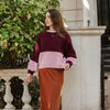 Taz Recycled Cotton Mix Two Tone Jumper - Burgundy - Hauslife