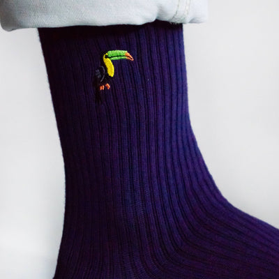 Toucan Socks | Ribbed Bamboo Socks | Deep Purple Socks - Hauslife