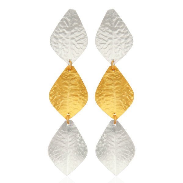 Triple Silver & Gold Leaf Earrings - Hauslife