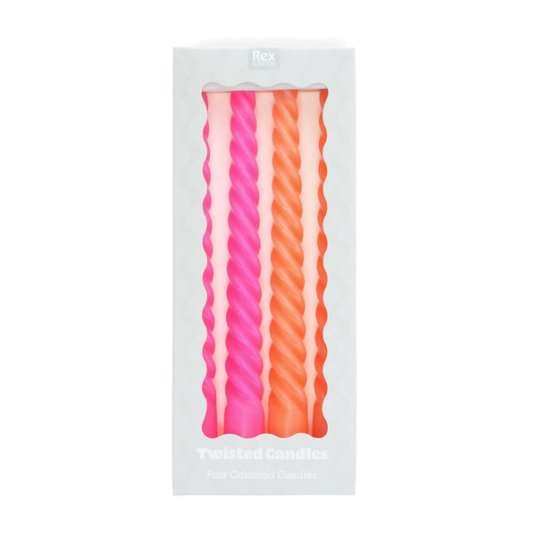 Twisted Candles (Pack of 4) - Bright Pink And Orange - Hauslife