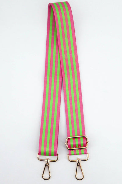 Two Tone Alternating Stripe Bag Strap in Pink & Lime Green - Hauslife